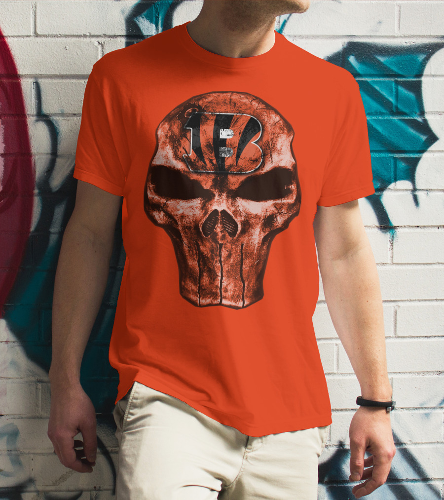 Skull Cincinnati Bengals Logo On Bold Orange T-Shirt