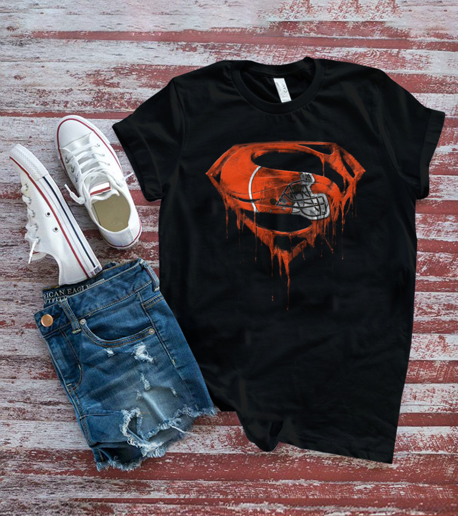 Cleveland Browns Helmet Dripping Superman Logo T-Shirt