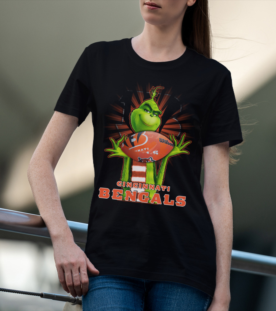 Grinch Holding Cincinnati Bengals Wilson Football T-Shirt