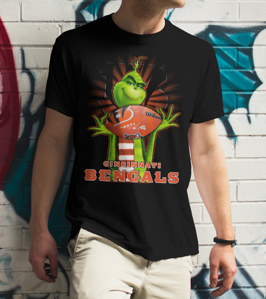 Grinch Holding Cincinnati Bengals Wilson Football T-Shirt