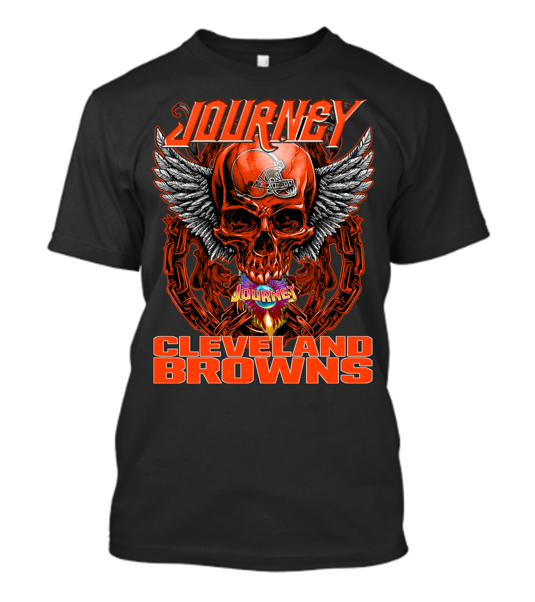 JOURNEY Winged Flaming Skull CLEVELAND BROWNS Football Helmet T-Shirt