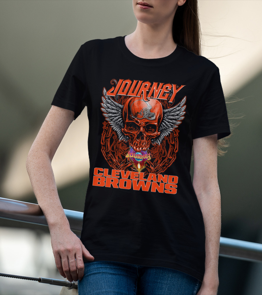 JOURNEY Winged Flaming Skull CLEVELAND BROWNS Football Helmet T-Shirt