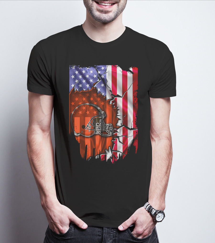 Cleveland Browns Helmet American Flag T-Shirt