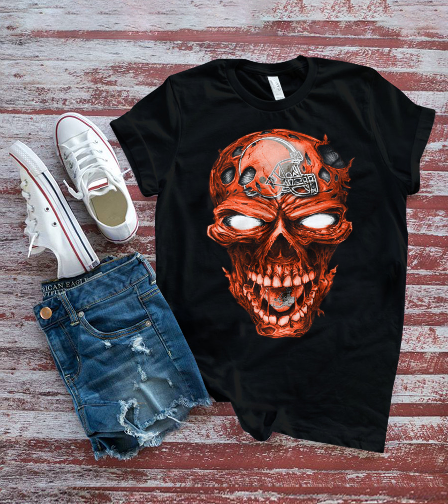 Cleveland Browns Skull With Football Helmet T-Shirt