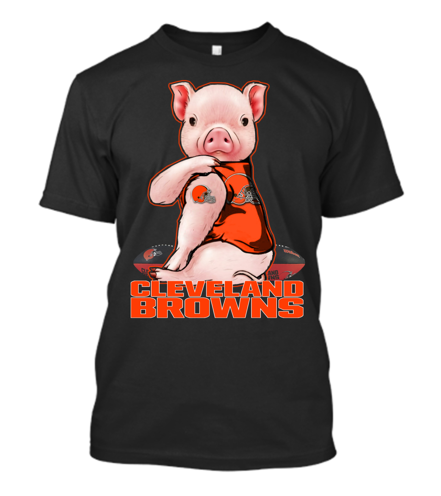 Cleveland Browns Pig With Team Logo Jersey And Football T-Shirt