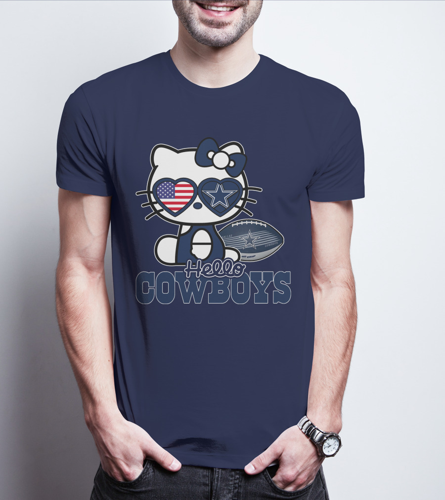 Hellokitty Hello Cowboys Dallas Football Stars USA Flag Glasses Football T-Shirt