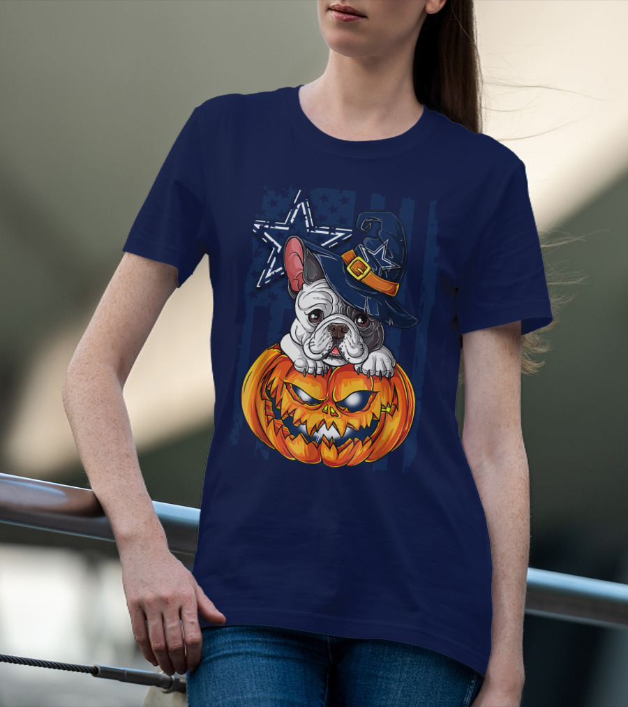 Hlw Bulldog Halloween Dallas Cowboys Pumpkin Wizard Hat T-Shirt