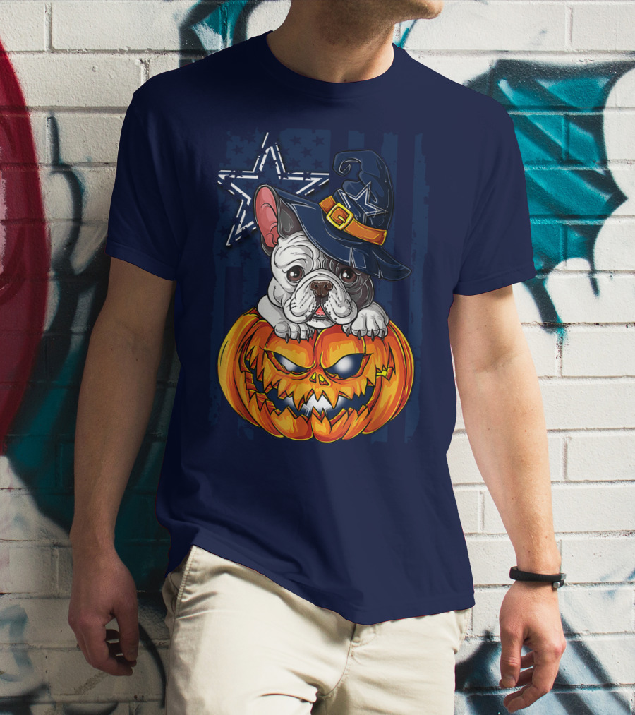 Hlw Bulldog Halloween Dallas Cowboys Pumpkin Wizard Hat T-Shirt