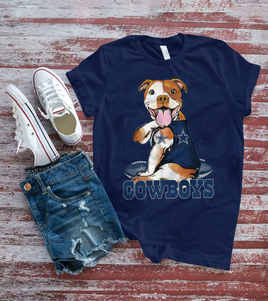 Pittbull Dallas Cowboys Pitbull Wearing Cowboys Jersey With Footballs T-Shirt