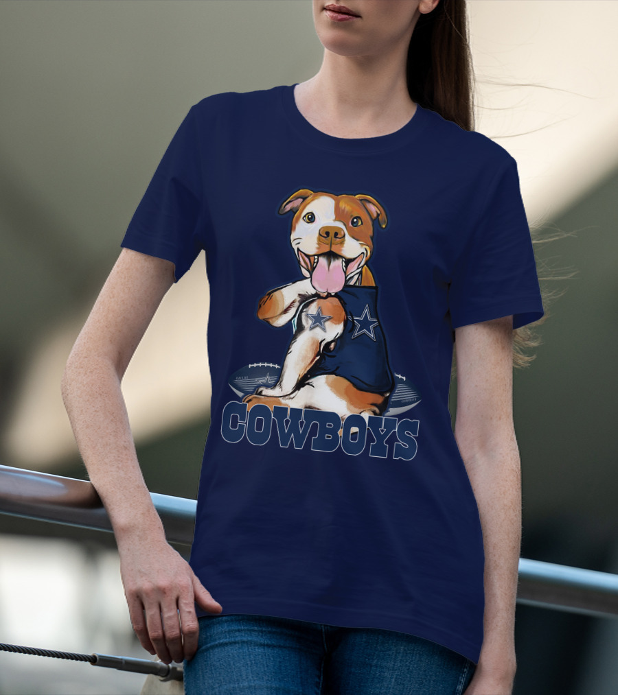 Pittbull Dallas Cowboys Pitbull Wearing Cowboys Jersey With Footballs T-Shirt