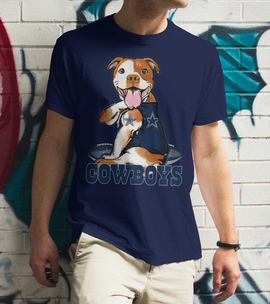 Pittbull Dallas Cowboys Pitbull Wearing Cowboys Jersey With Footballs T-Shirt