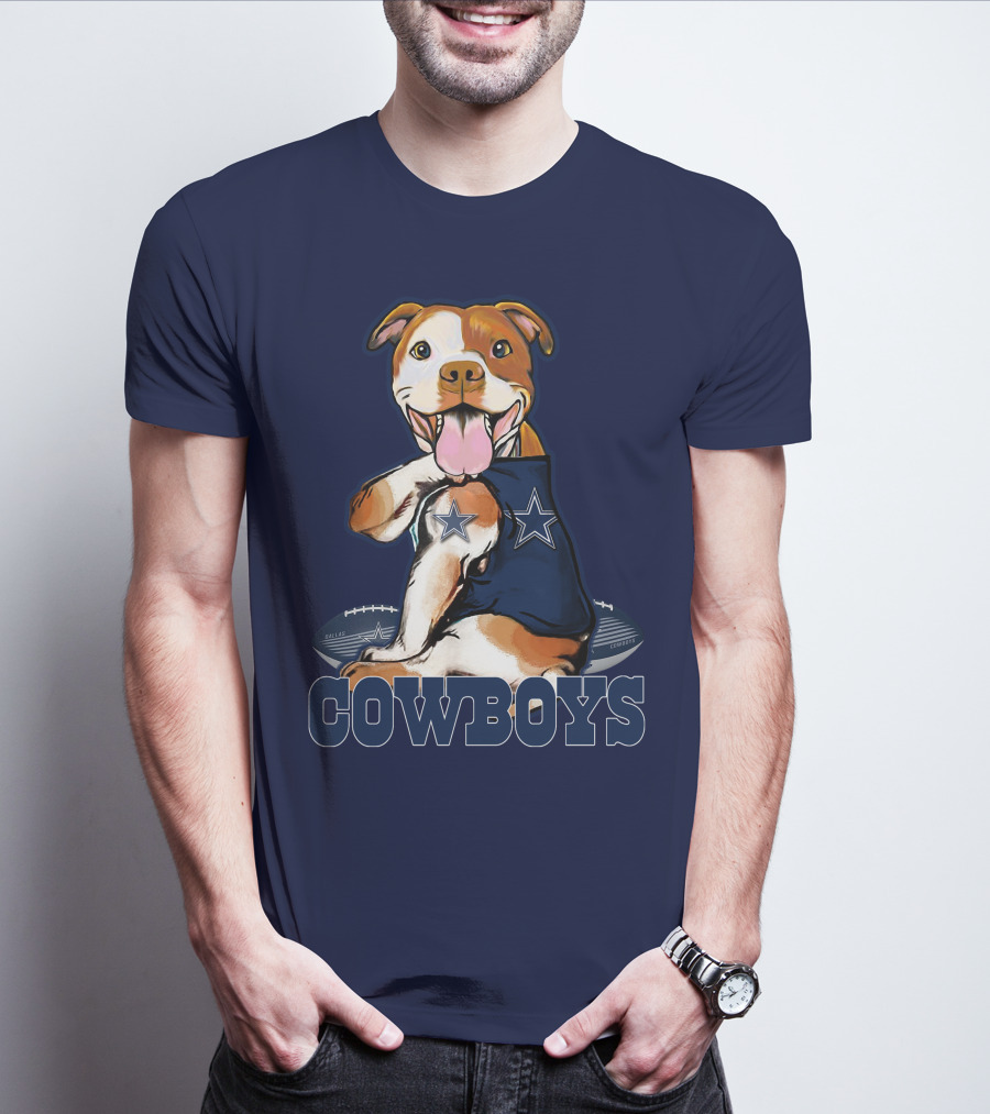 Pittbull Dallas Cowboys Pitbull Wearing Cowboys Jersey With Footballs T-Shirt