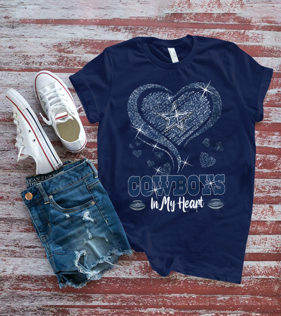 COWBOYS In My Heart Dallas Star And Glitter Hearts T-Shirt