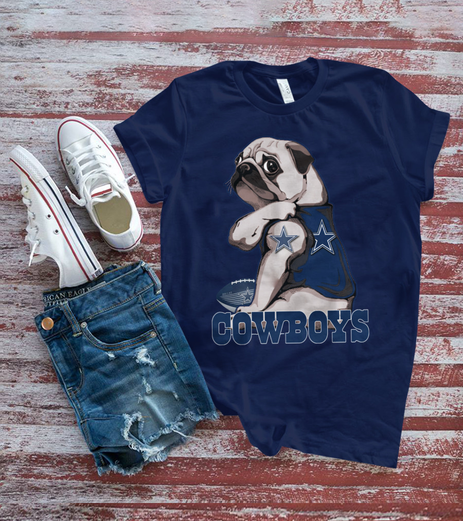 Pug In Dallas Cowboys Star Jersey With Football T-Shirt