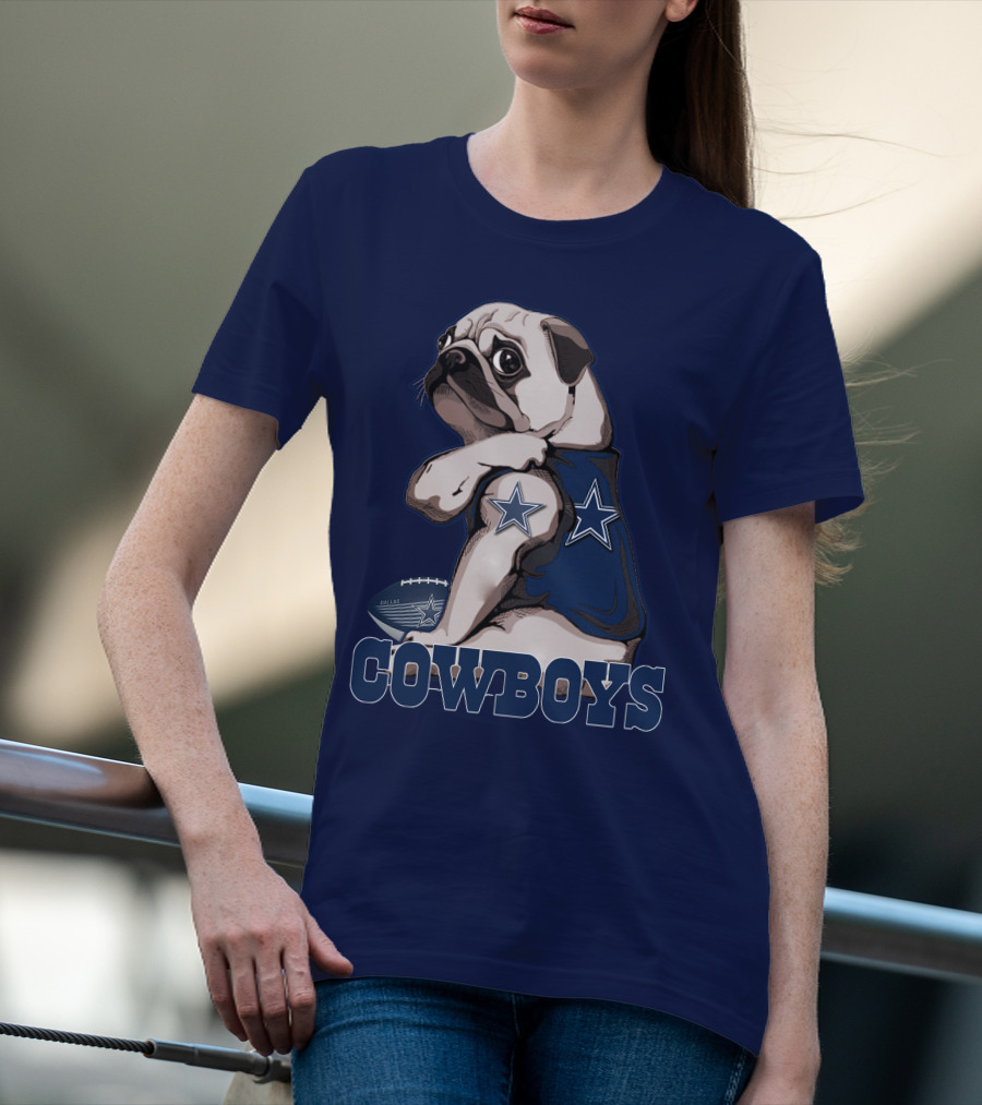 Pug In Dallas Cowboys Star Jersey With Football T-Shirt