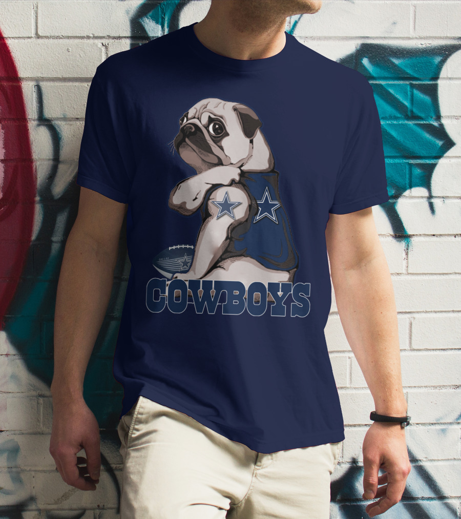 Pug In Dallas Cowboys Star Jersey With Football T-Shirt