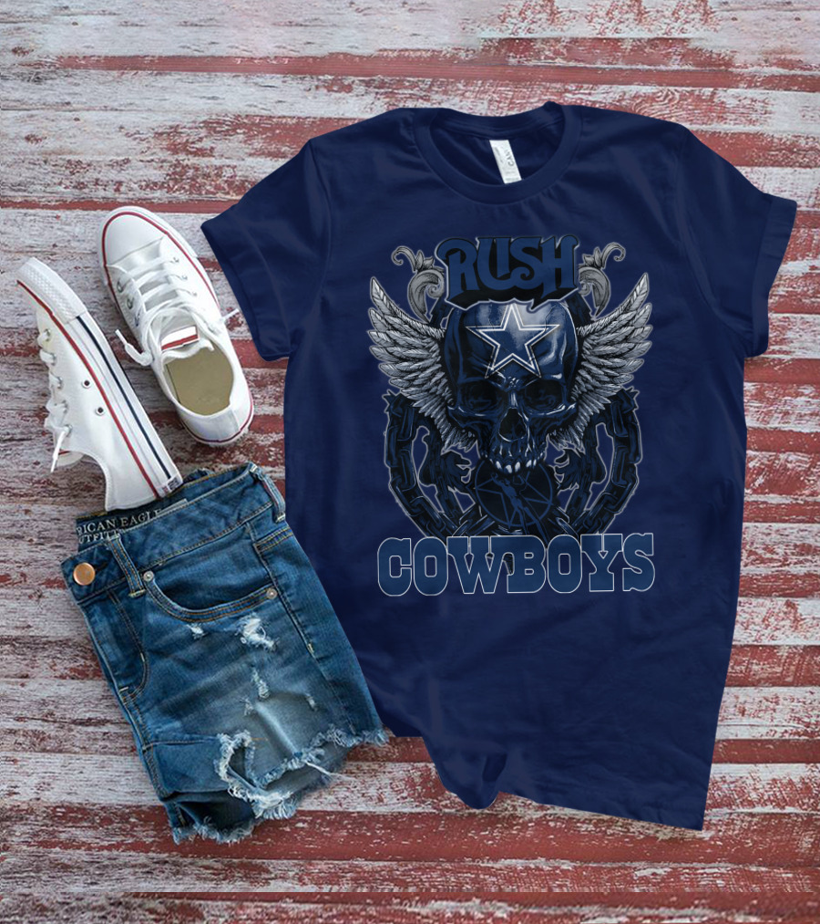 RUSH DALLAS COWBOYS WINGED STAR SKULL T-Shirt
