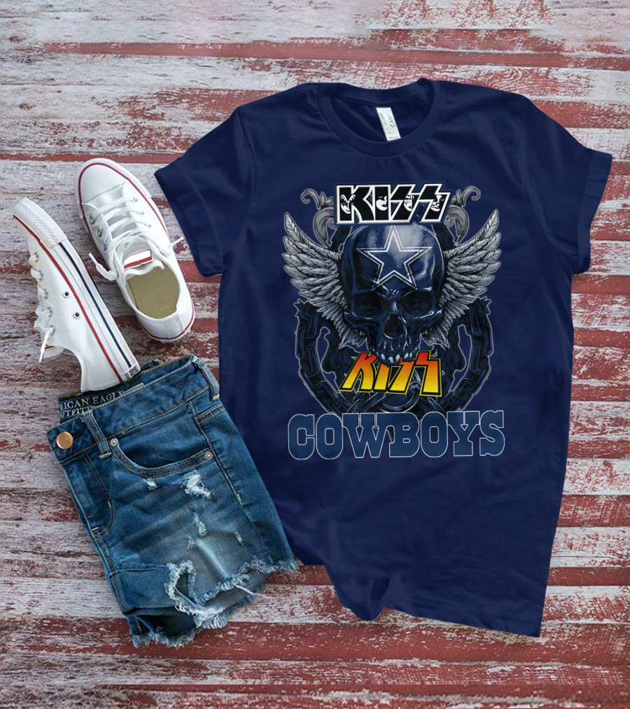 KISS Dallas Cowboys Skull With Star And Wings T-Shirt