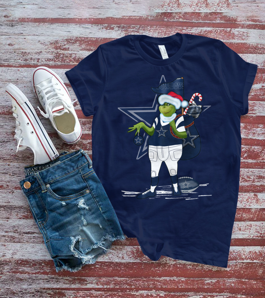 Grinchxmas Dallas Cowboys Holiday Cheer With Starry Football Twist T-Shirt