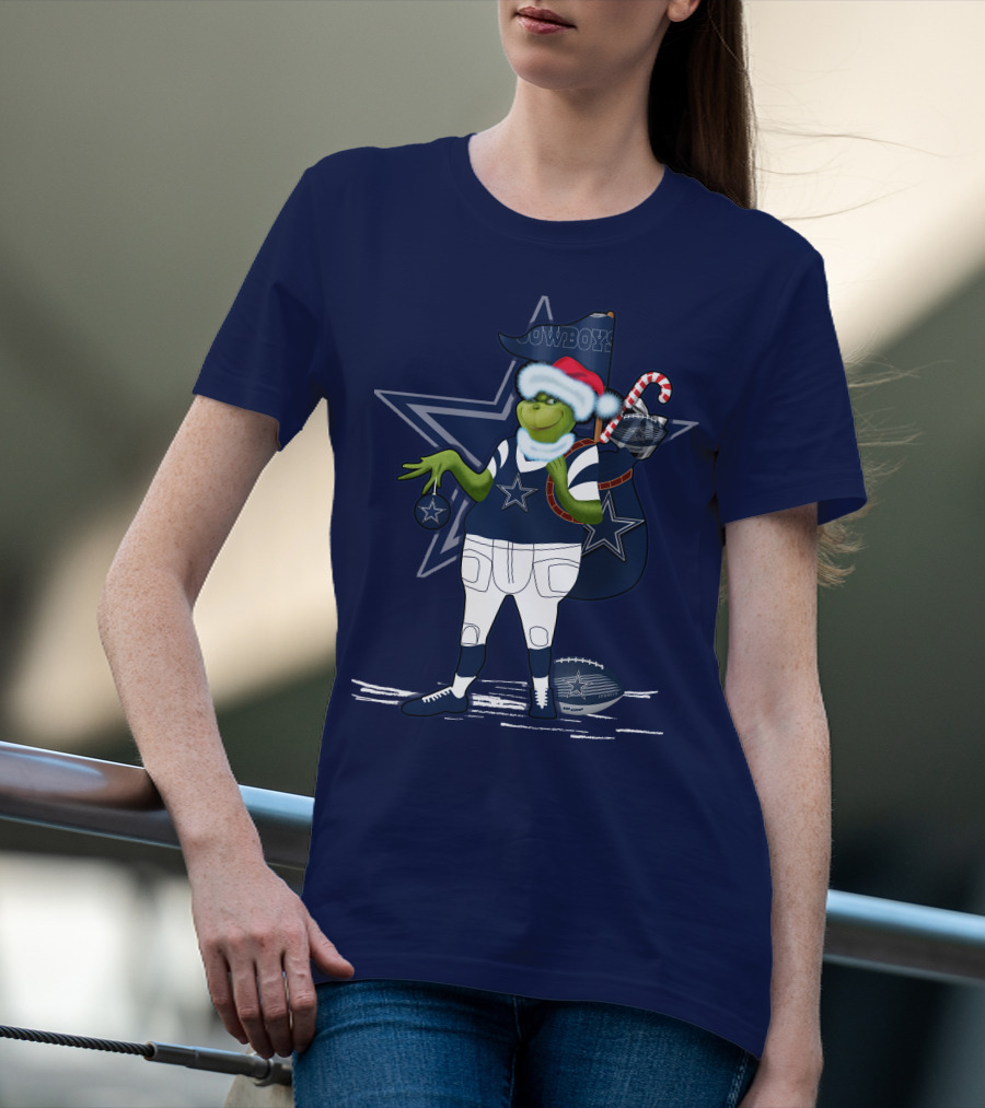 Grinchxmas Dallas Cowboys Holiday Cheer With Starry Football Twist T-Shirt