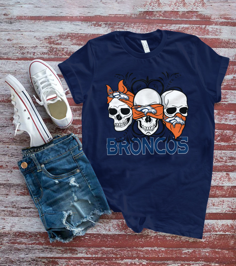 Broncos 3 Skull Bandana Denver Fans T-Shirt