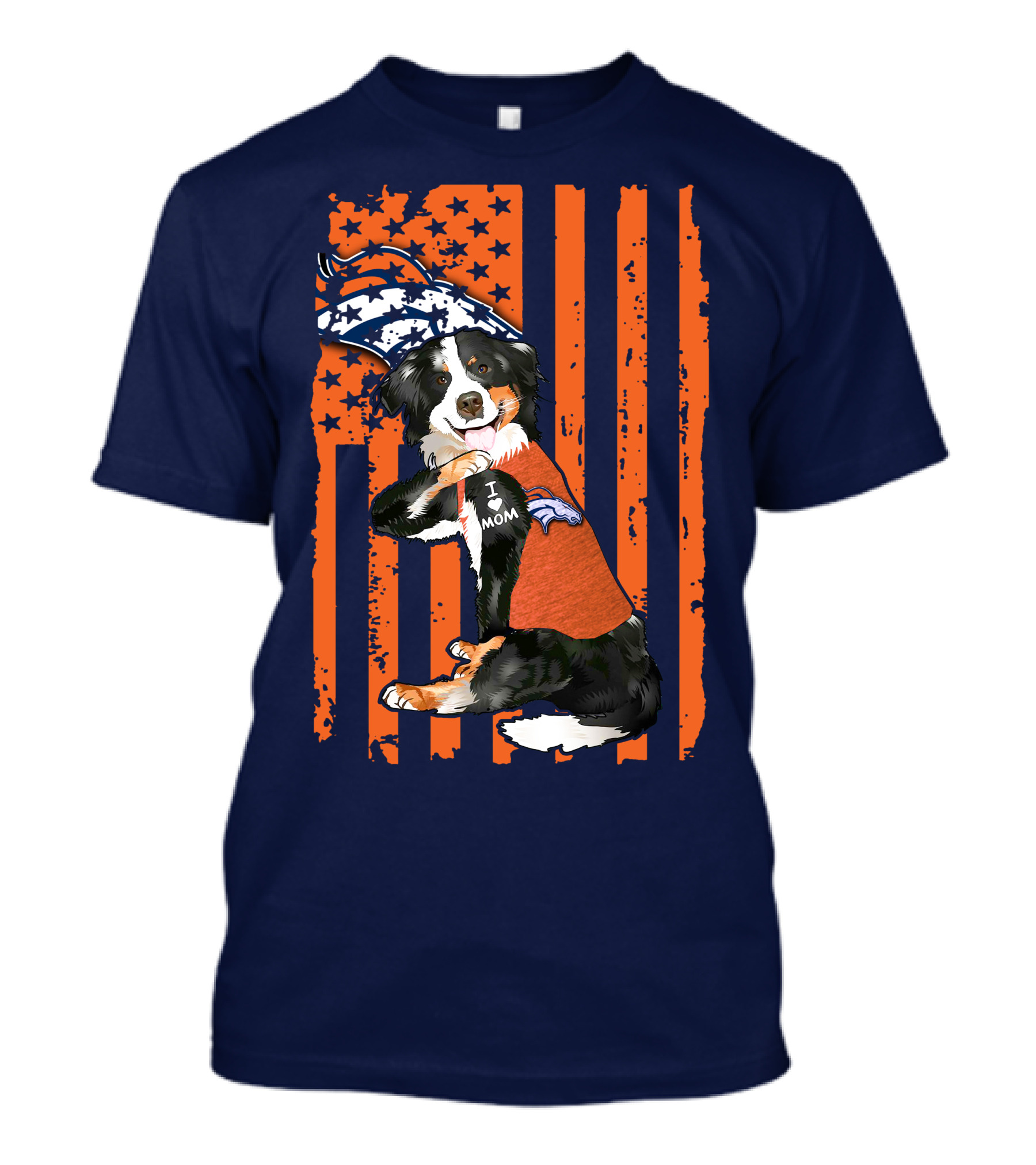 Border Collie I Love Mom Denver Broncos Fan Puppy With Flag T-Shirt