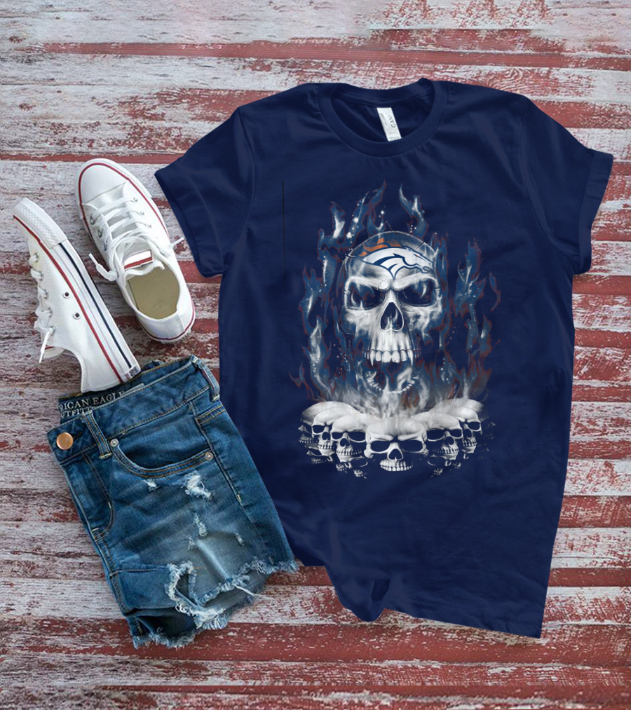 Denver Broncos Flaming Skull T-Shirt