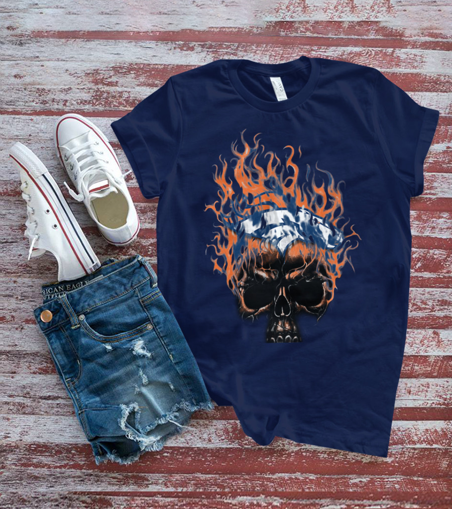 Denver Broncos 37 Fire Skull Flame Helmet T-Shirt