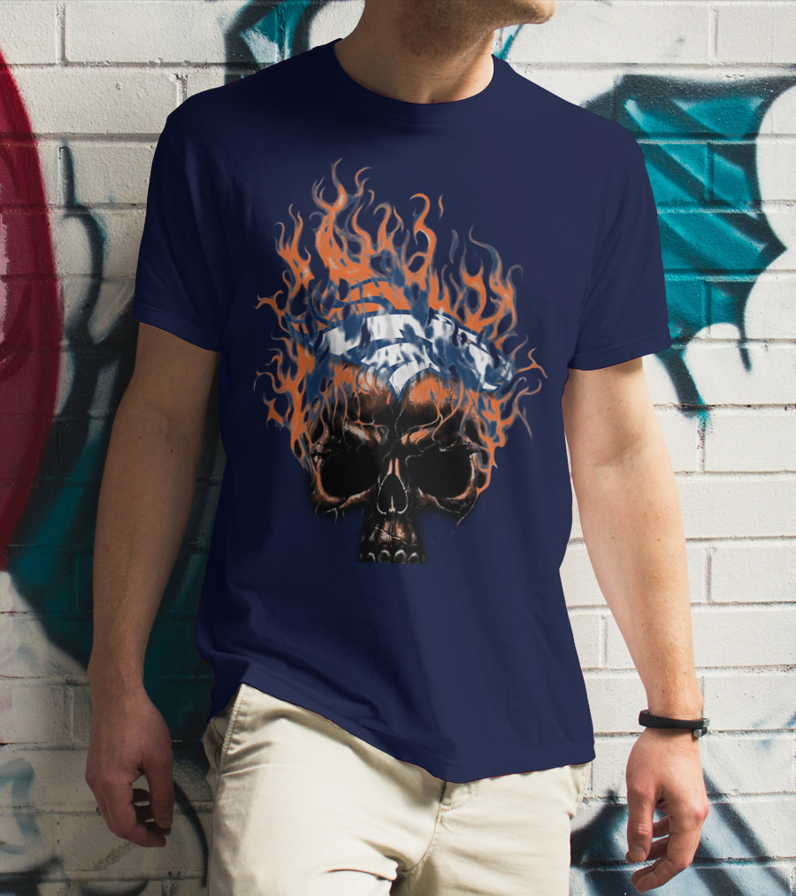 Denver Broncos 37 Fire Skull Flame Helmet T-Shirt