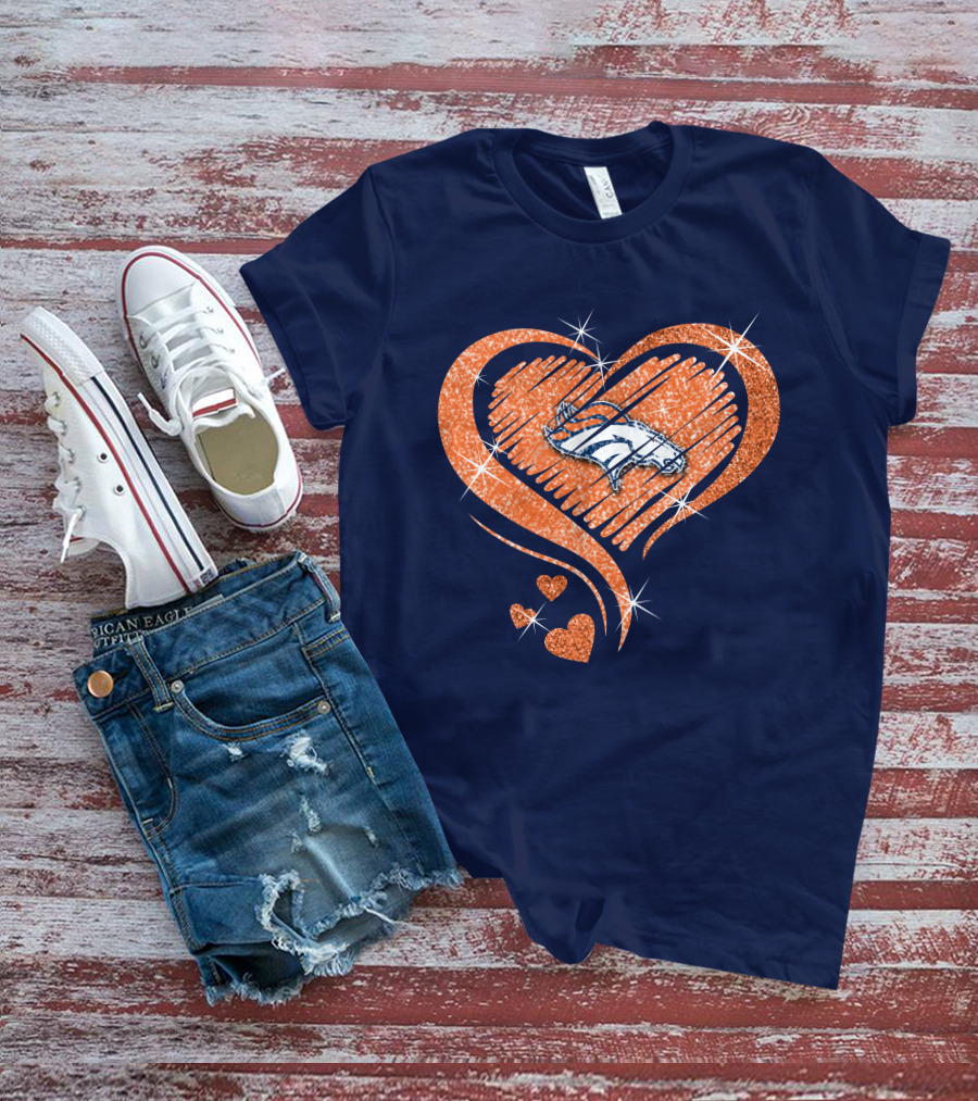 Heart Diamond Denver Broncos Sparkling Love T-Shirt