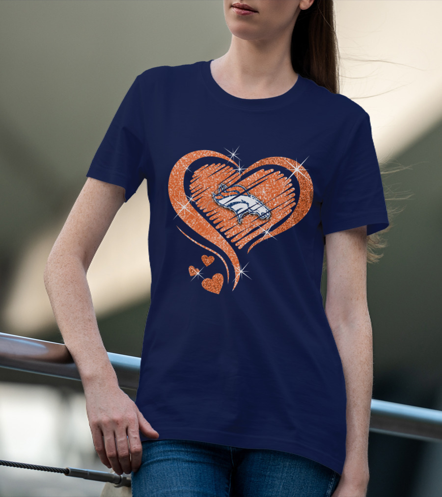 Heart Diamond Denver Broncos Sparkling Love T-Shirt