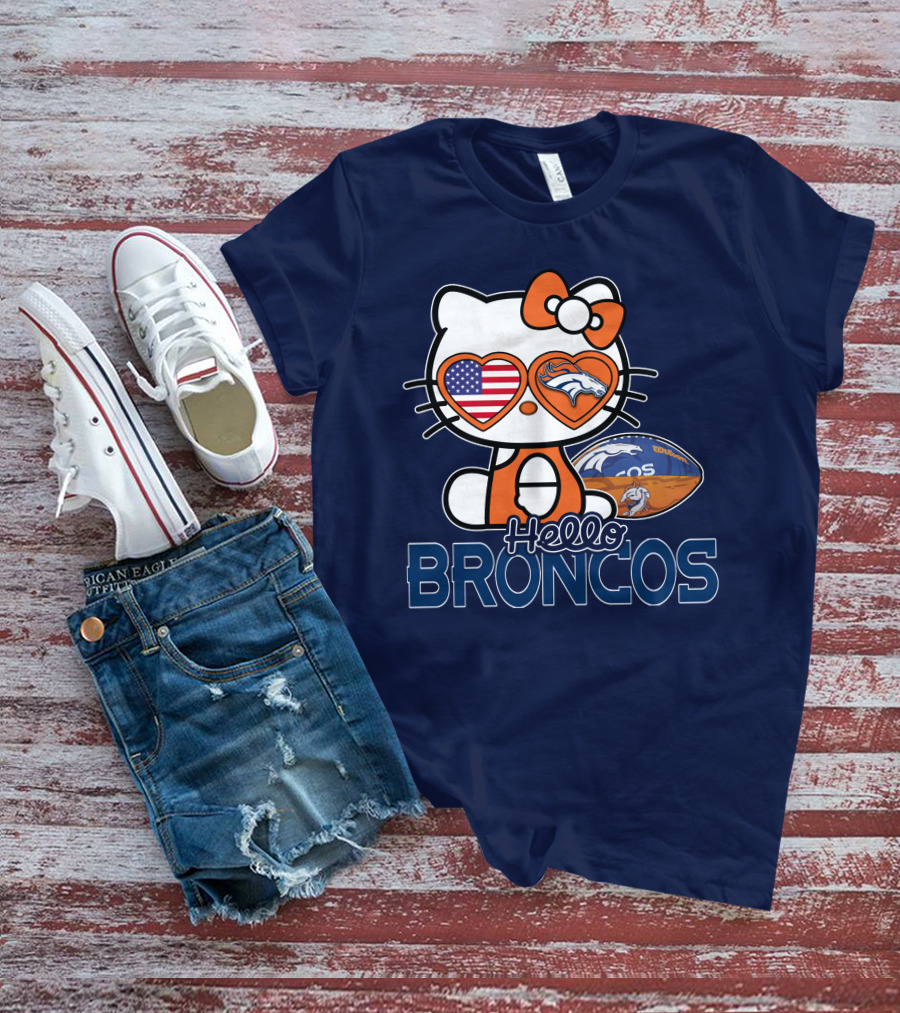 Hellokitty Broncos Usa Heart Football T-Shirt