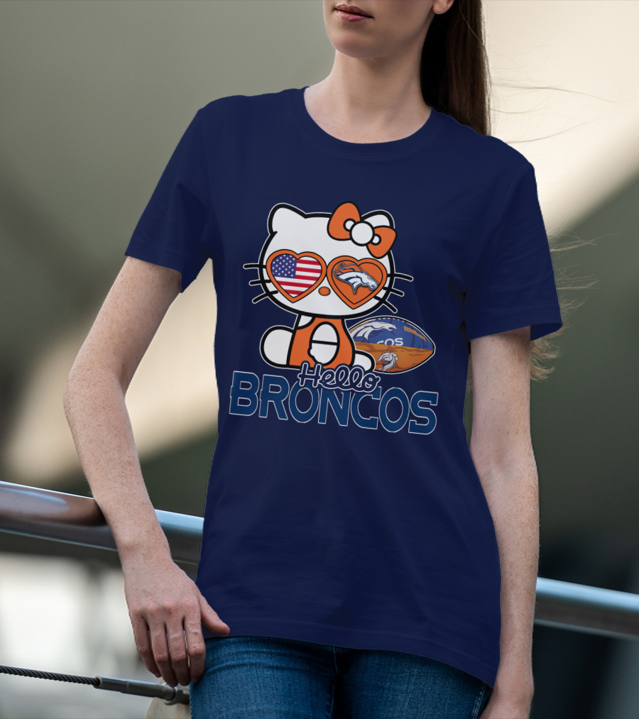 Hellokitty Broncos Usa Heart Football T-Shirt