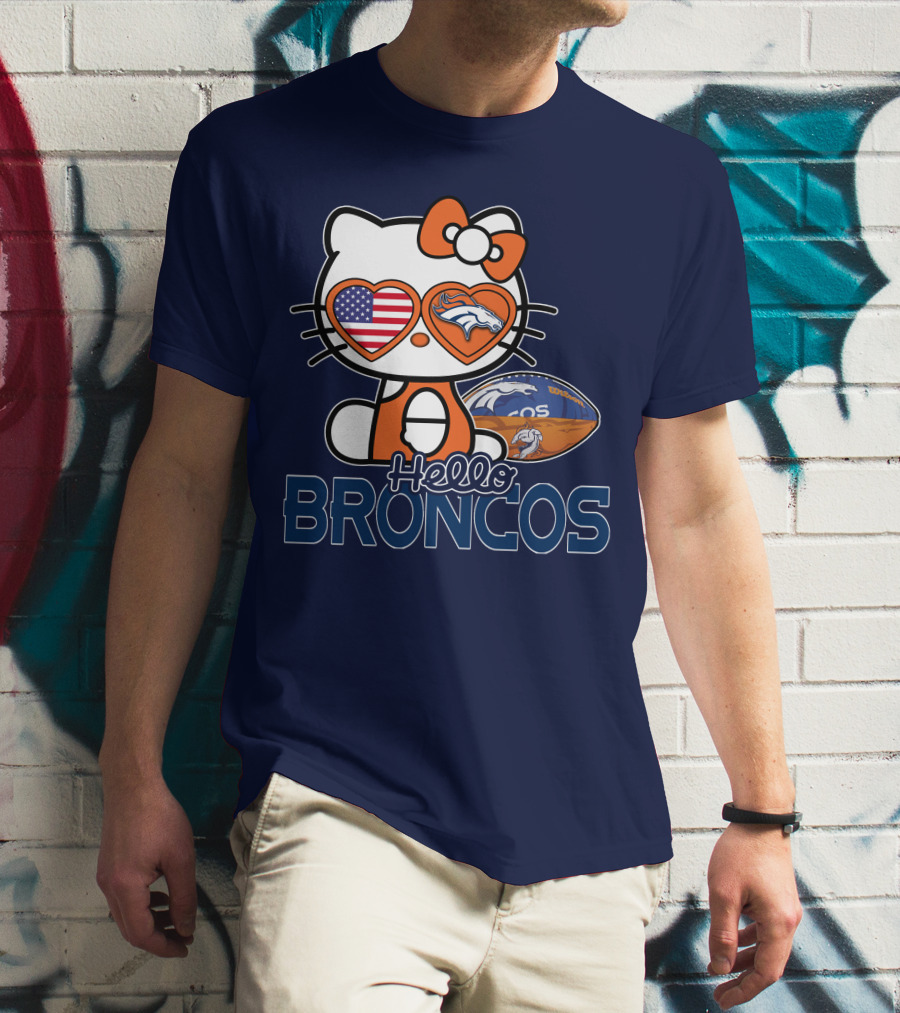 Hellokitty Broncos Usa Heart Football T-Shirt