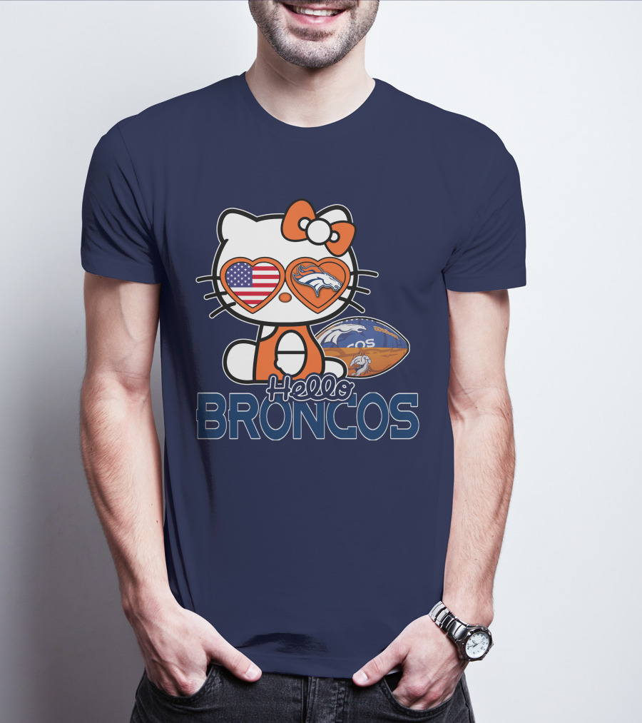 Hellokitty Broncos Usa Heart Football T-Shirt