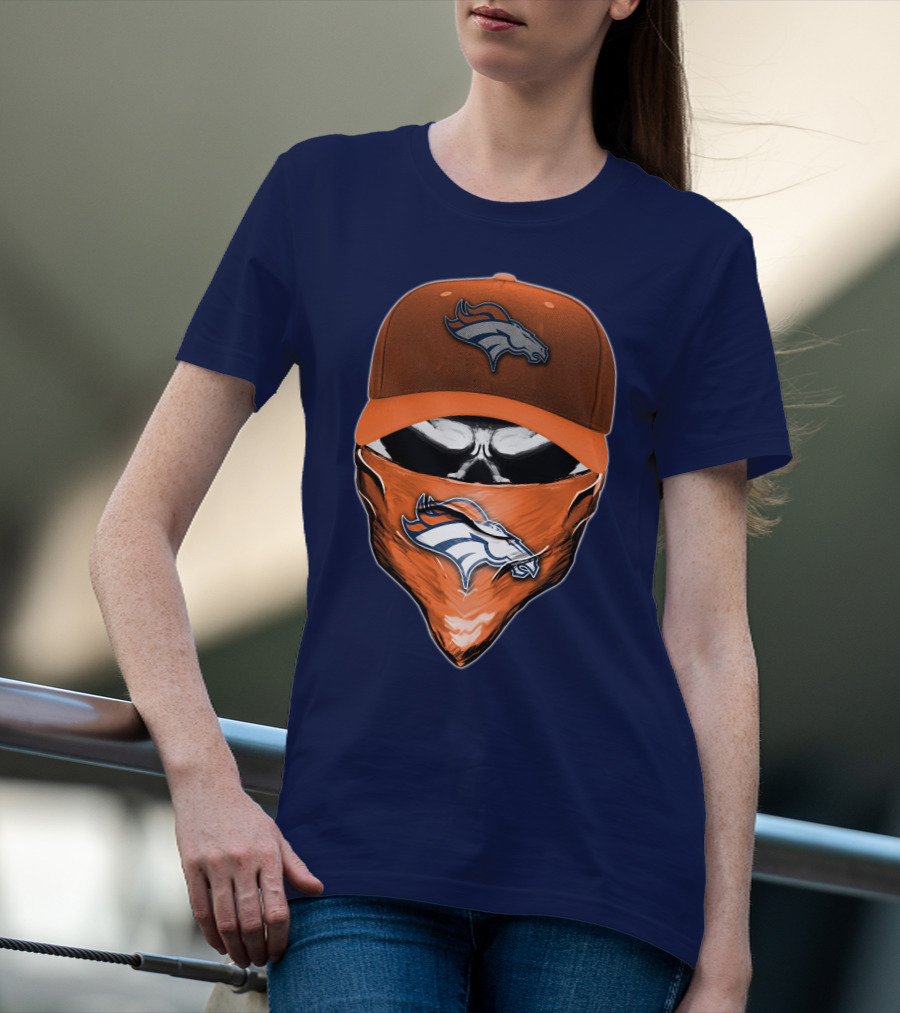 Skull V6 Denver Broncos Mask And Cap T-Shirt