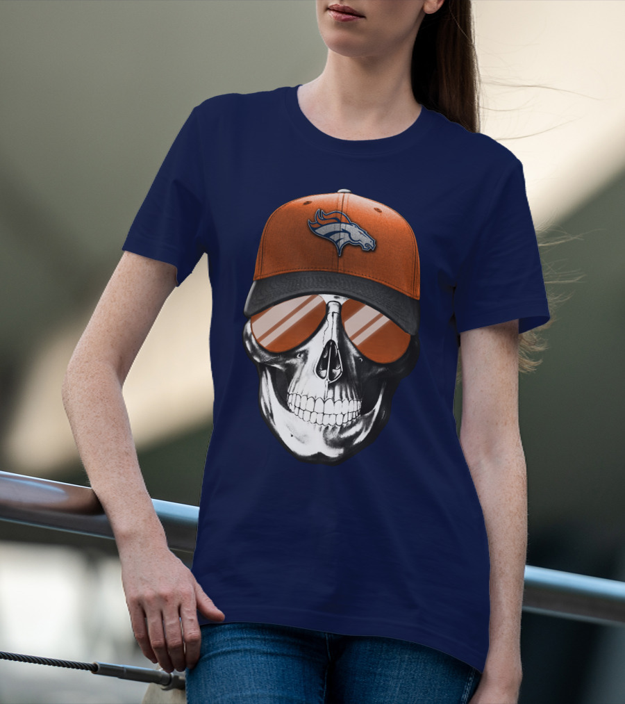 Skull V7 Denver Broncos Cap And Sunglasses T-Shirt