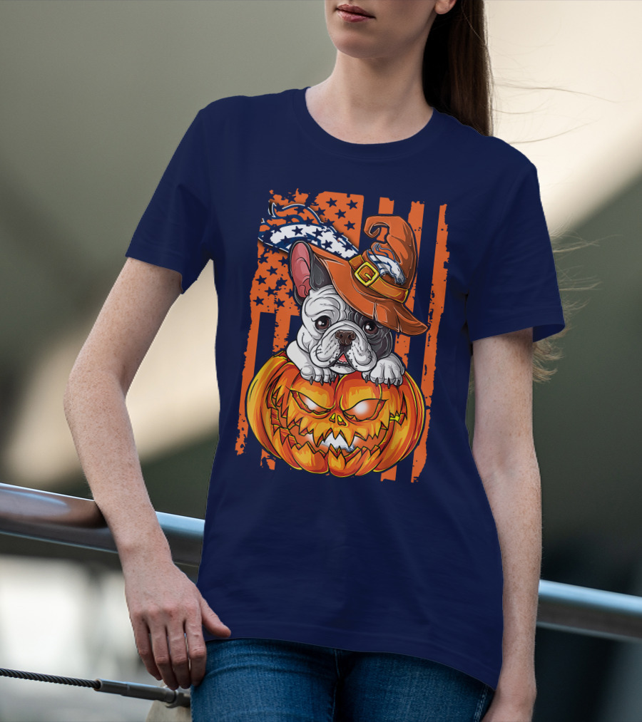 Hlw Bulldog Halloween Pumpkin Denver Broncos T-Shirt