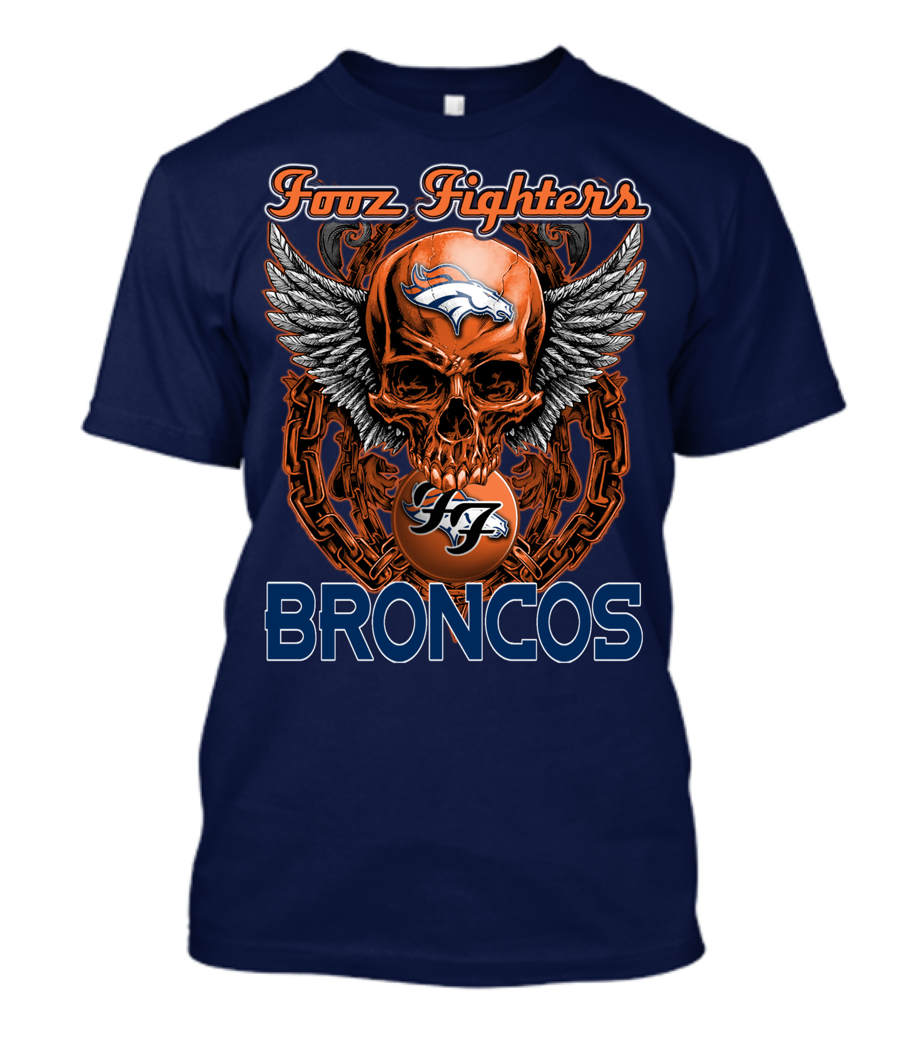 Fooz Fighters Denver Broncos Skull Wings T-Shirt