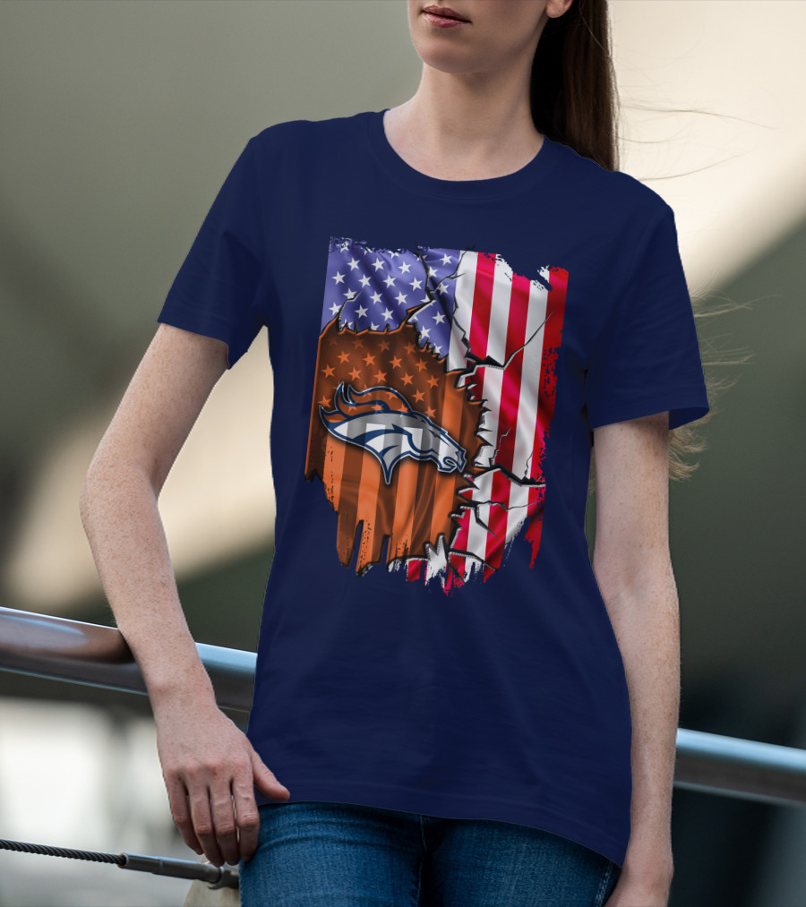 Flag V2 Denver Broncos American Flag Rip Style T-Shirt