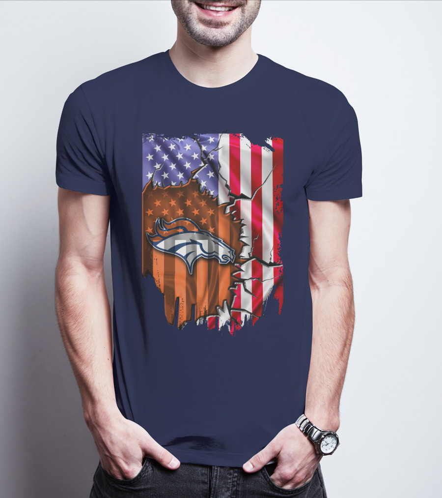Flag V2 Denver Broncos American Flag Rip Style T-Shirt