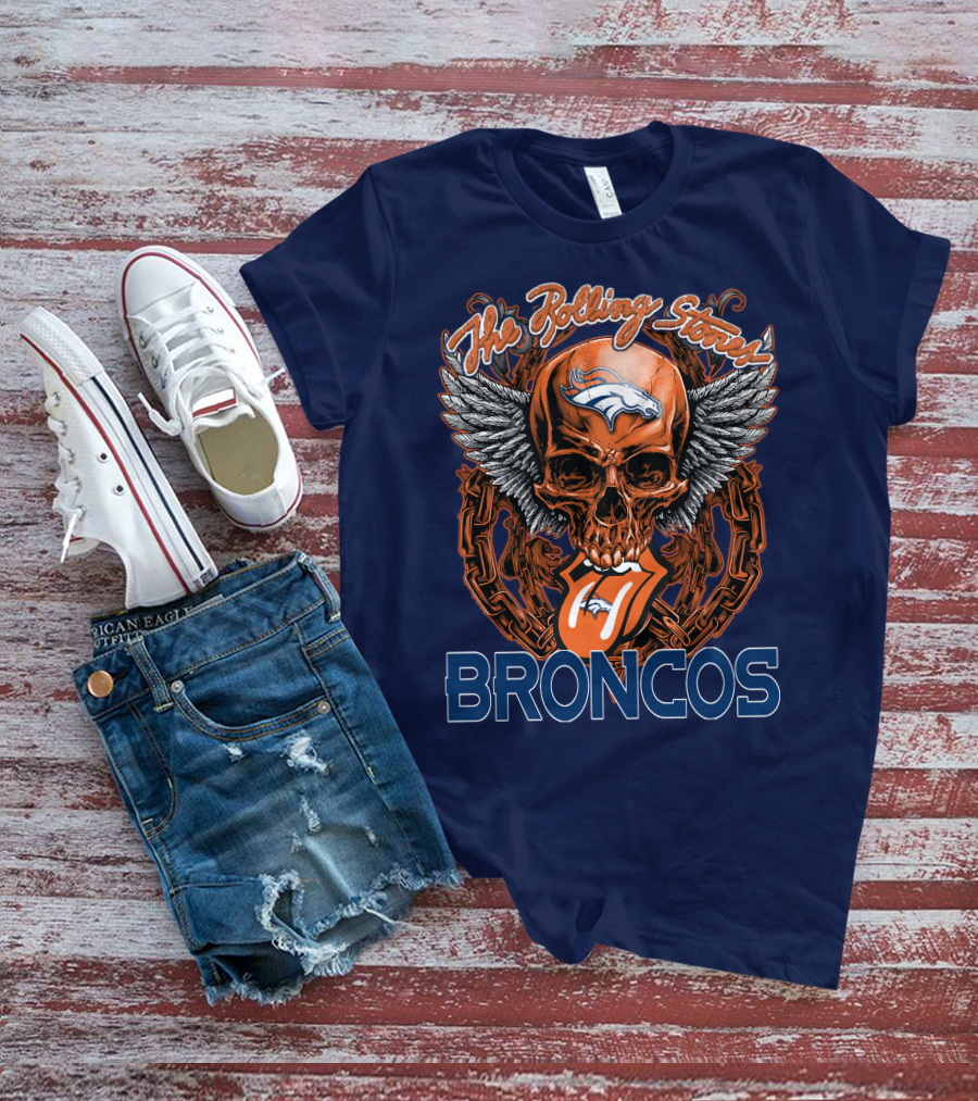The Rolling Stones Broncos Winged Skull Denver Broncos Logo Tongue T-Shirt