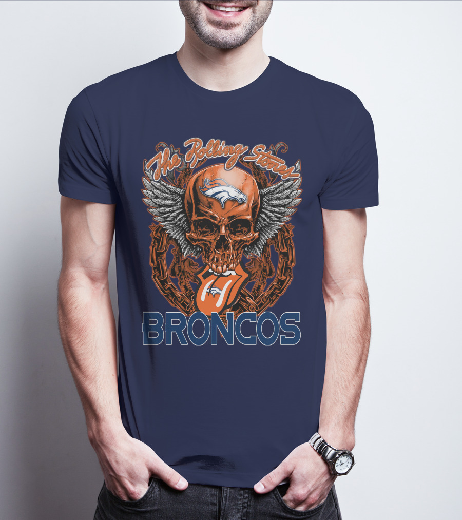 The Rolling Stones Broncos Winged Skull Denver Broncos Logo Tongue T-Shirt