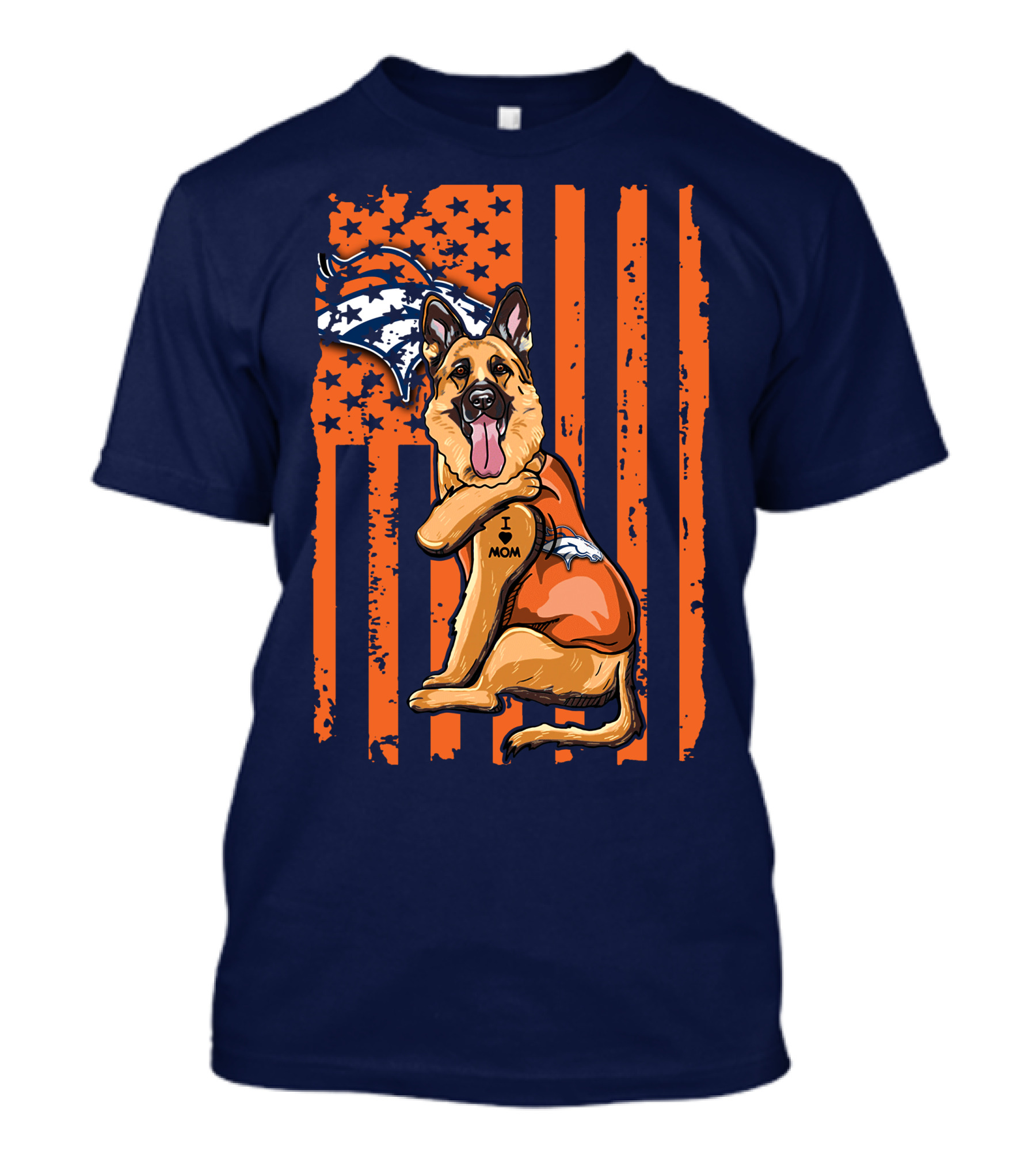 German Shepherd I Love Mom Denver Broncos Dog Usa Flag T-Shirt