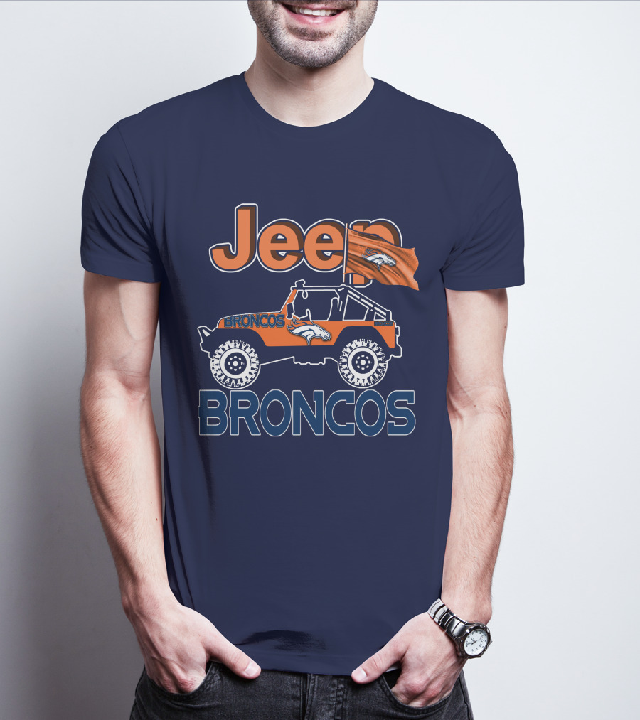 Jeep Broncos Denver Flag 거대한 Broncos 로고 지프 팬티를 탄 제이 팬 팬티. T-Shirt