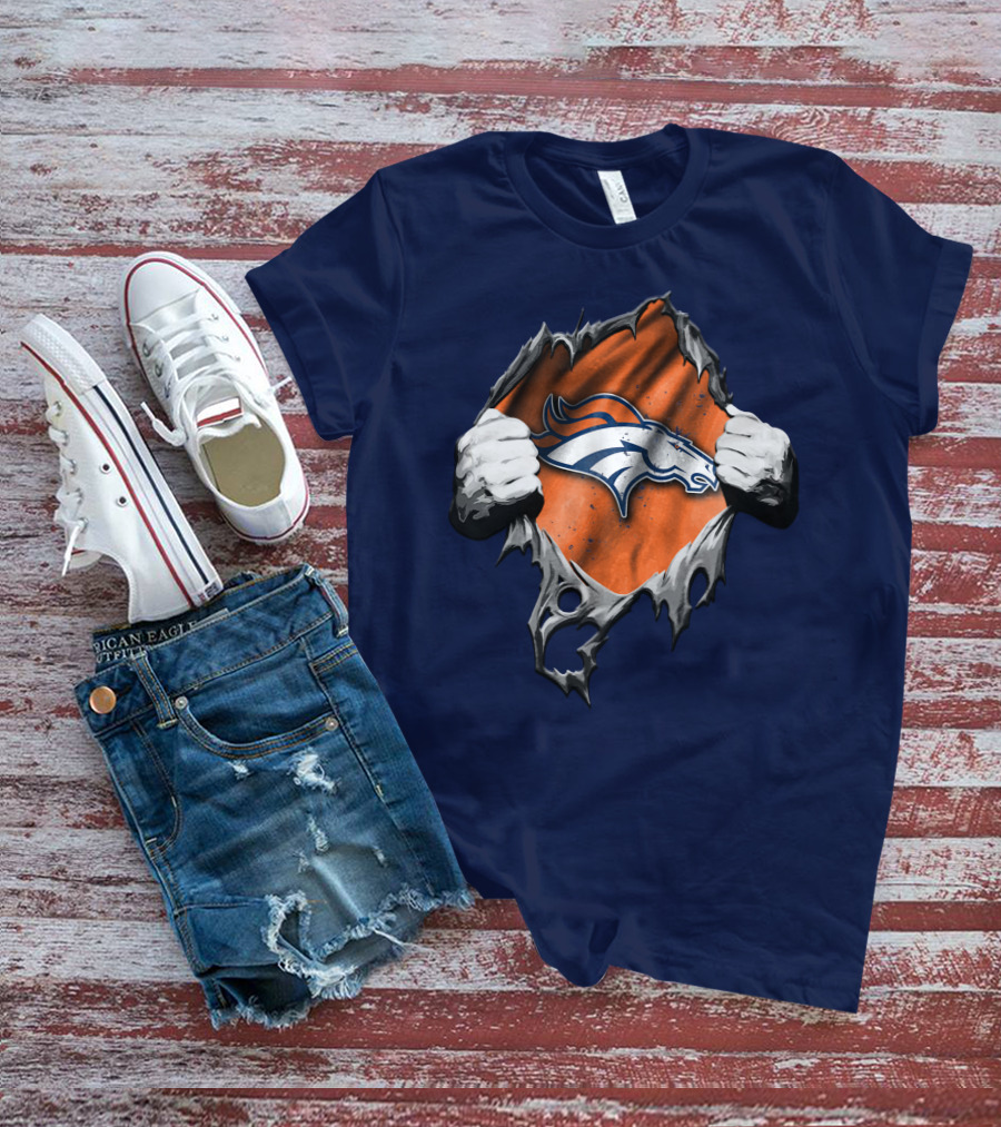 Torn V2 Denver Broncos Logo Ripped Reveal T-Shirt