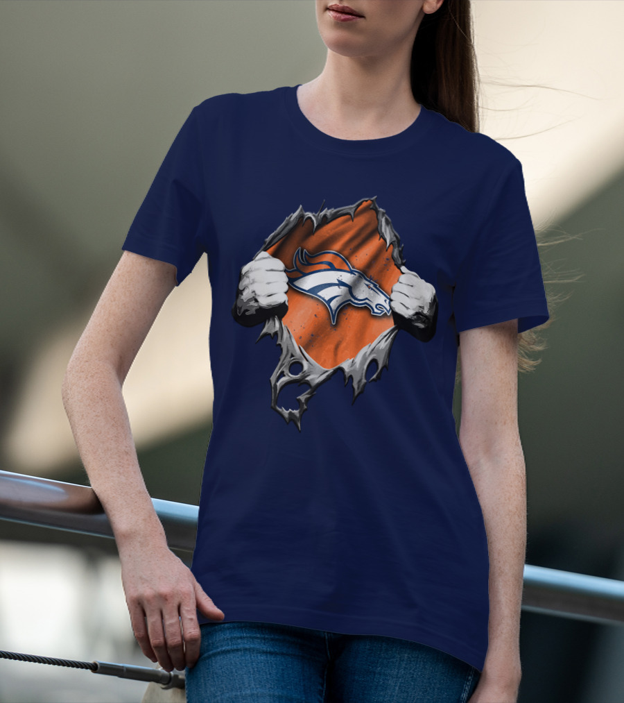 Torn V2 Denver Broncos Logo Ripped Reveal T-Shirt