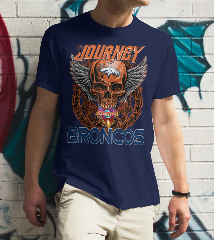 Journey Denver Broncos Skull With Wings And Chains T-Shirt