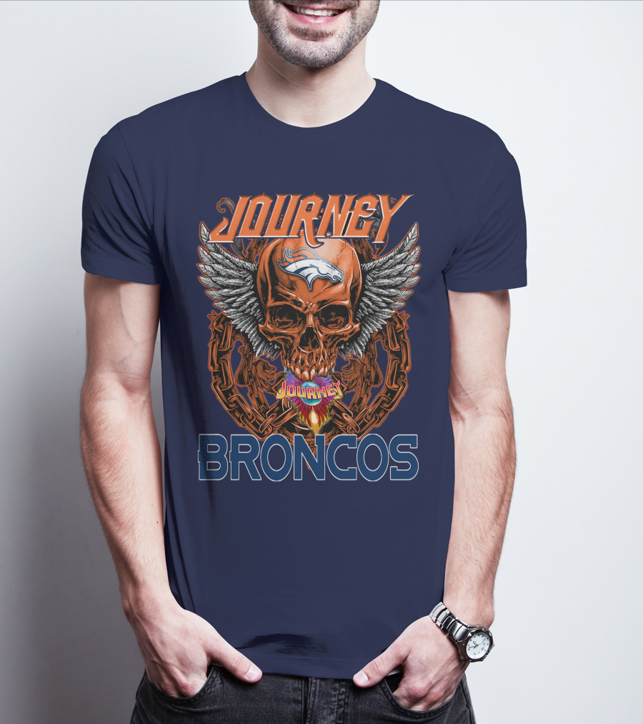 Journey Denver Broncos Skull With Wings And Chains T-Shirt