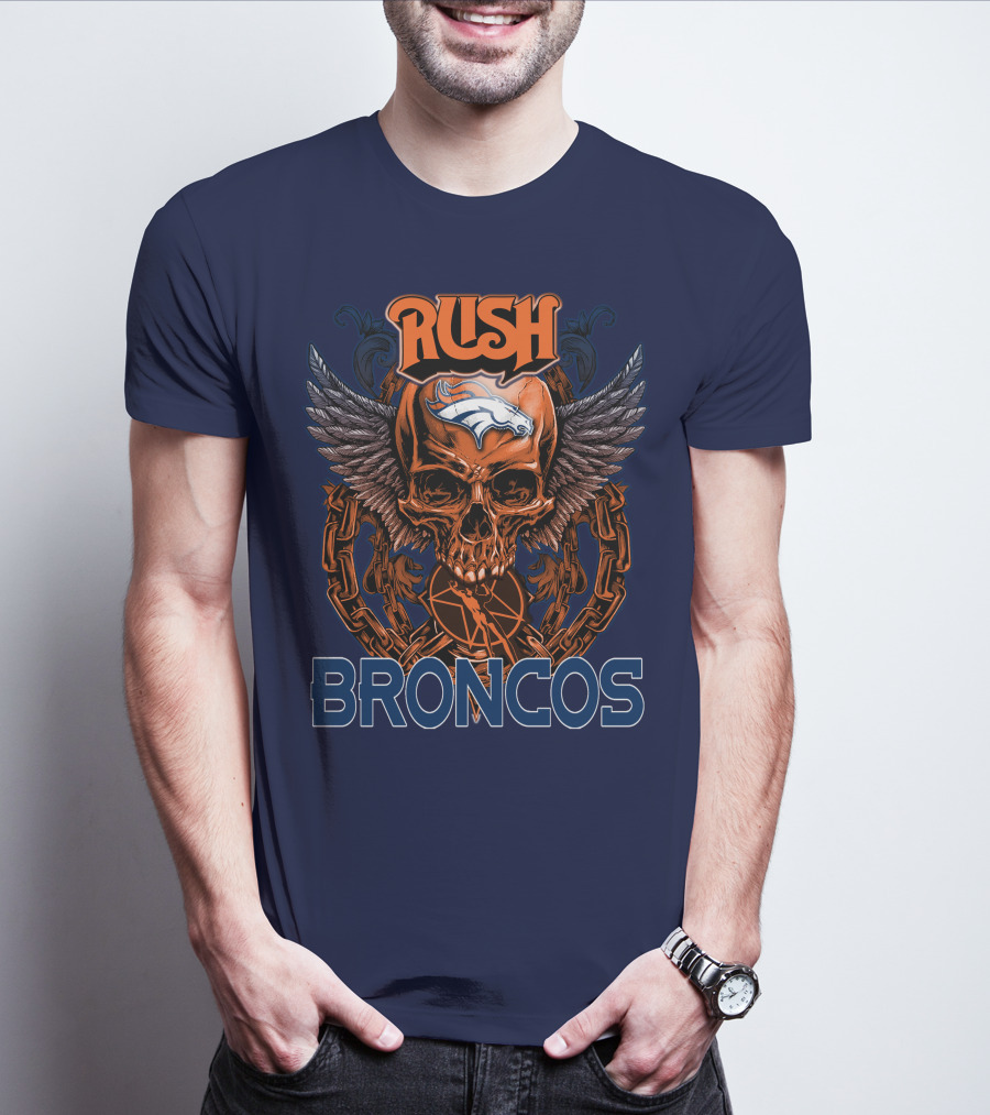 Rush Denver Broncos Skull Wings Chain T-Shirt